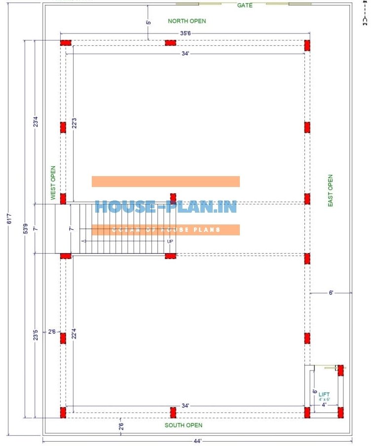 2 partition house plan 35×61 ground floor