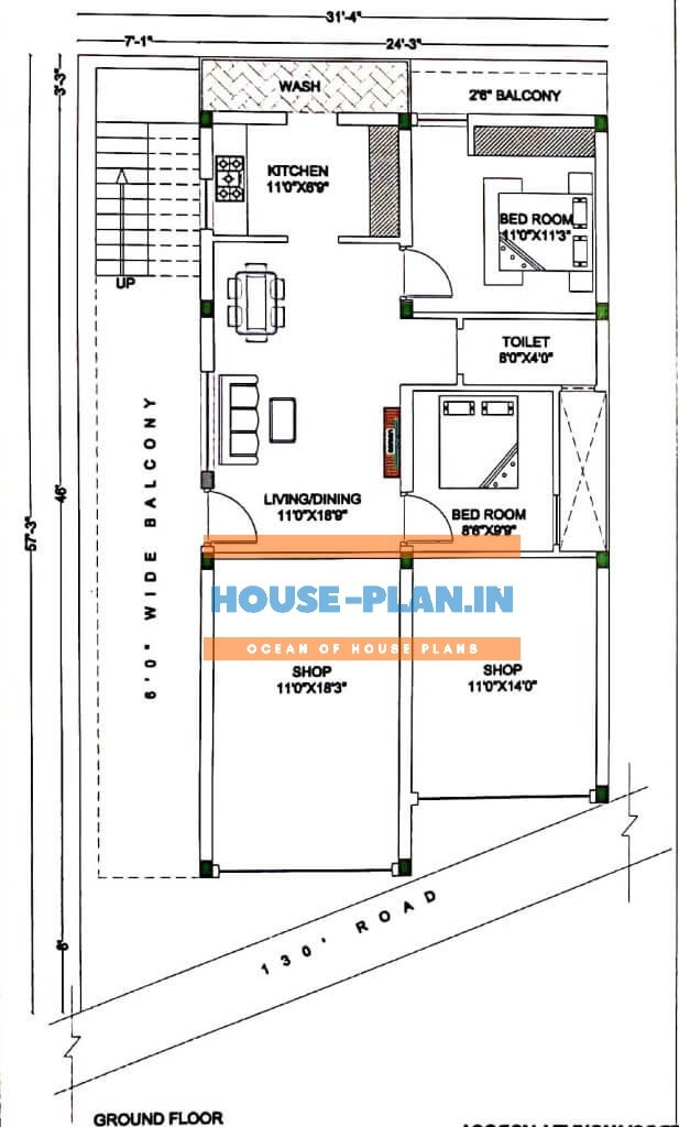 house plan 31×57 ground floor