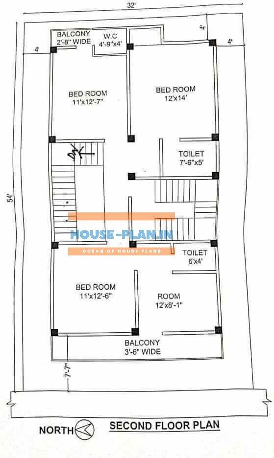 modern house plan 32×54 second floor 1