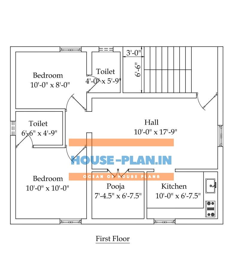 750 Sq Ft House Plan With 2 Bedrooms Living Hall Kitchen