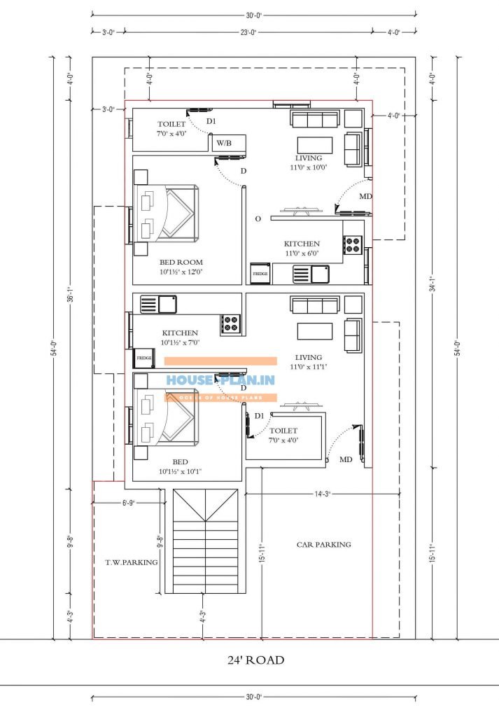 Double Story House Plan With 3 Bedrooms And Living Hall