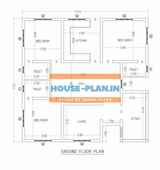 3 bedroom house plan 37×36
