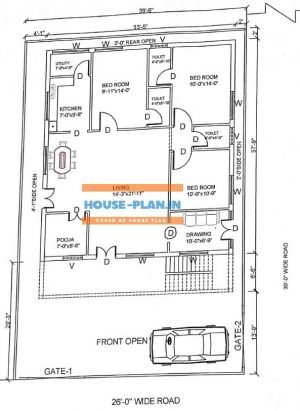 3 bedroom house plan Indian style 39×58