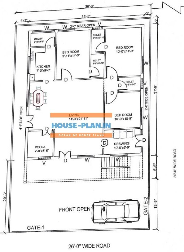 3 Bedroom House Plan Indian Style 39 58 For Ground Floor House