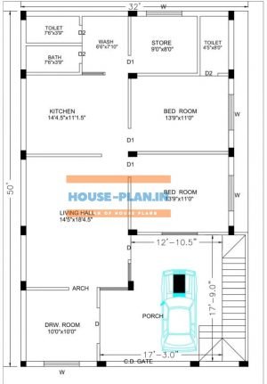 32×50 house plan east facing ground floor
