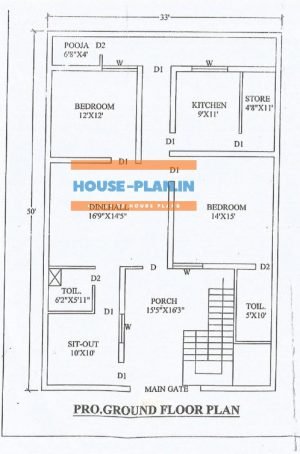 4 bhk house plan 33×50 ground floor