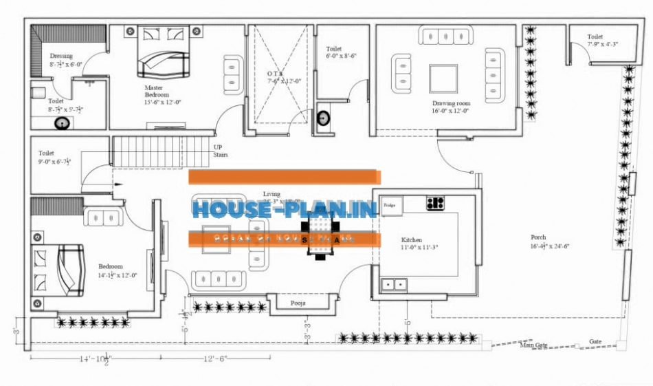 65×24 south facing house plan with car parking