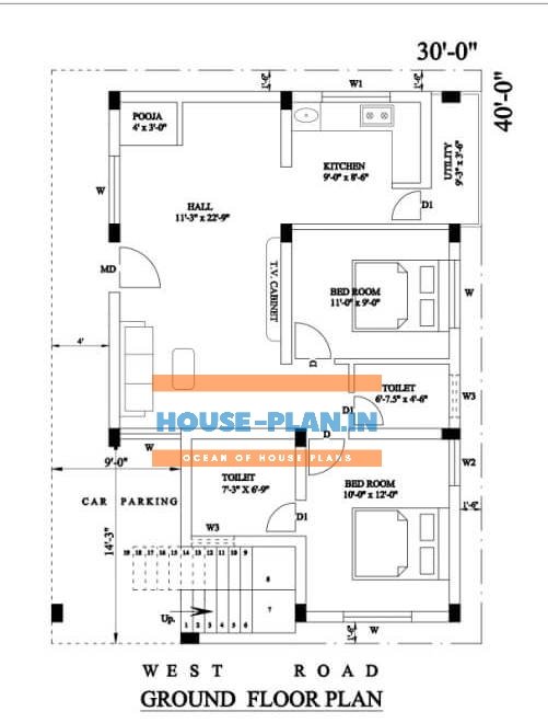 East Facing House Vastu Plan 30X40 2 Bhk 30 x40 North Facing Vastu Plan 3d Model In Autocad 