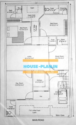 house plan 34×58 ground floor