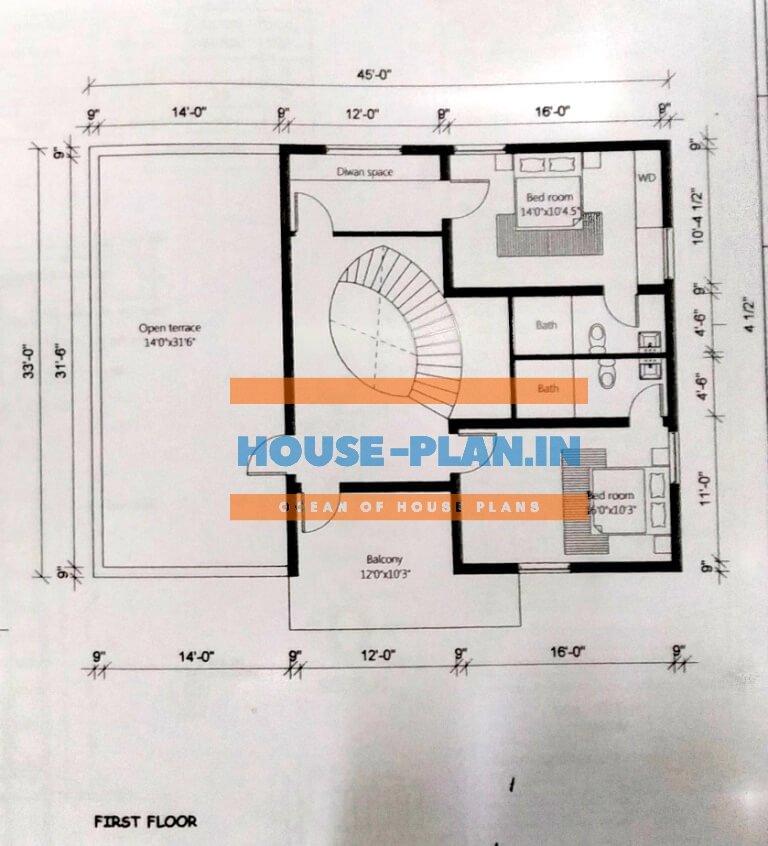 house plan 45×33 first floor