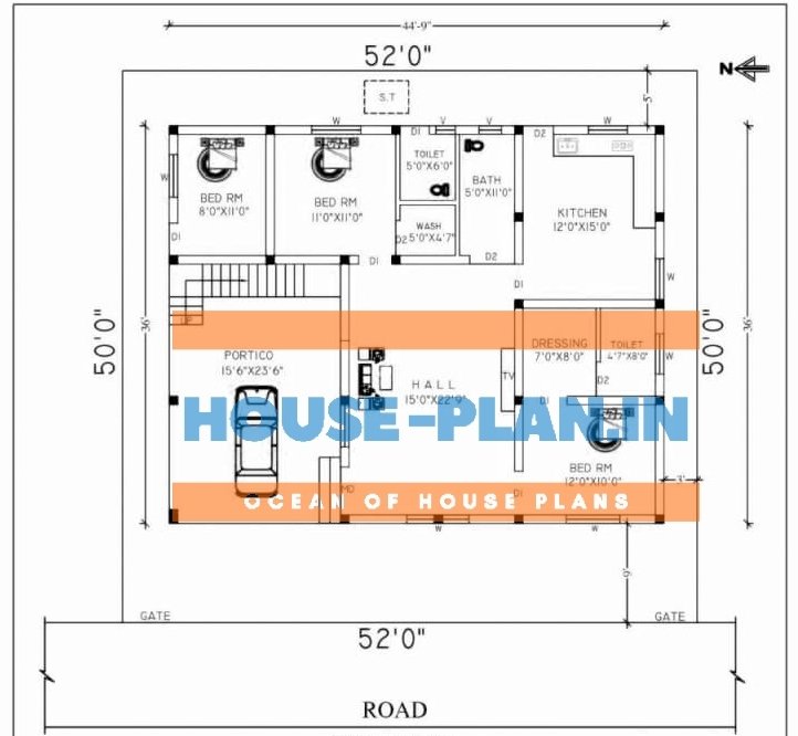 house plan 52×50 ground floor