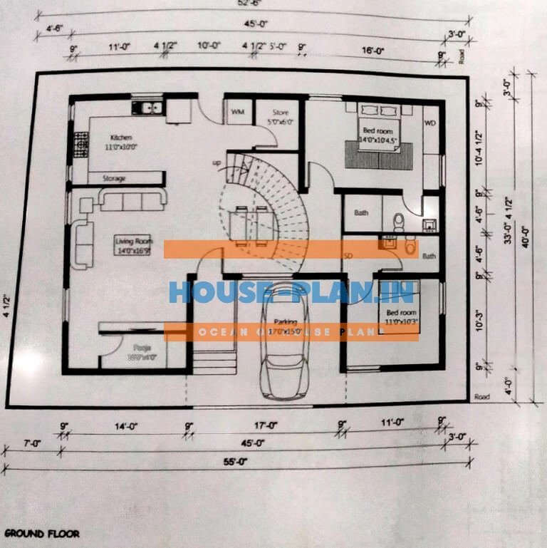 house plan 55×40 ground floor