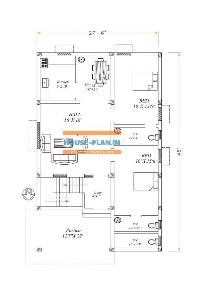 plan for house 27×45 ground floor