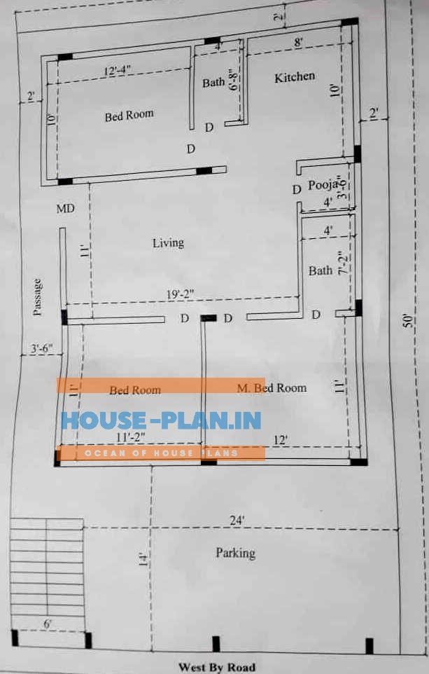 simple house designs plan with 28*50 ft house plan parking,