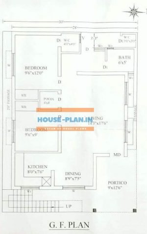 30x40 South Facing House Plans