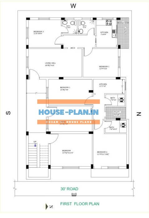 south facing house plan 40×65 first floor 1