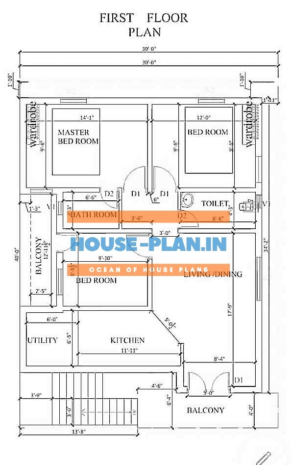 1200 sq ft house plan with living and dining room, kitchen