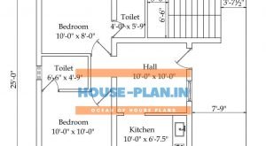750 sq ft house plan with 2 bedroom , living hall, two attached toilet ,and kitchen , open sapace 30*25 ft house plan