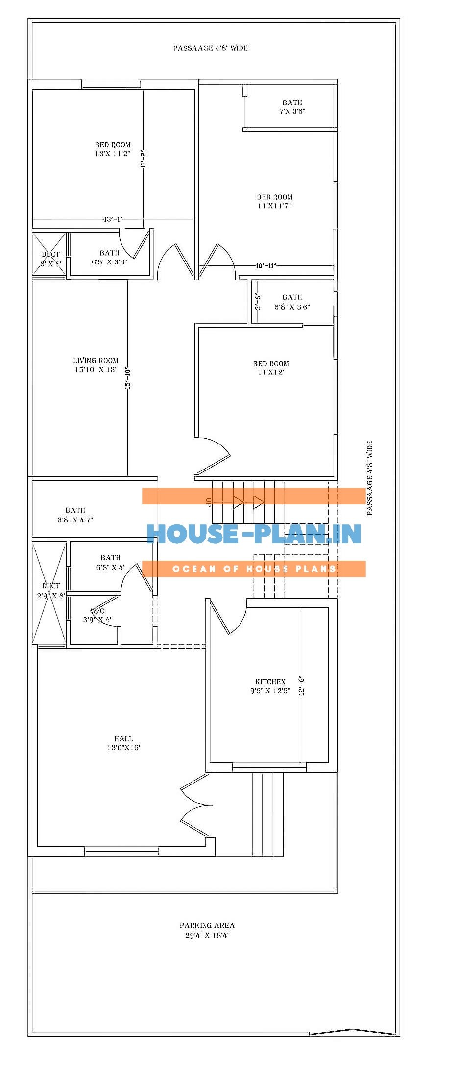 South Facing 2Bhk House Plan