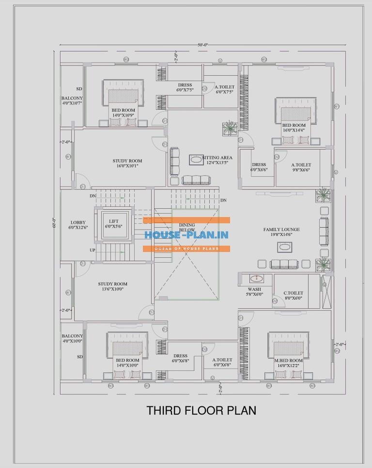 Bungalow third floor House Plan 1